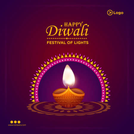Happy diwali festival lights banner design template.のイラスト素材