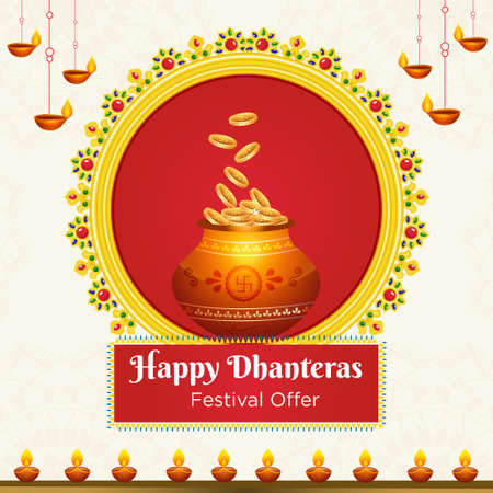 Creative banner design of Indian festival Happy Dhanteras template.のイラスト素材
