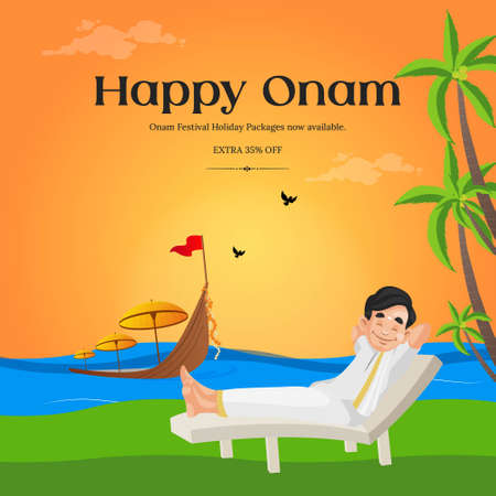 Banner design of happy Onam cartoon style template.のイラスト素材