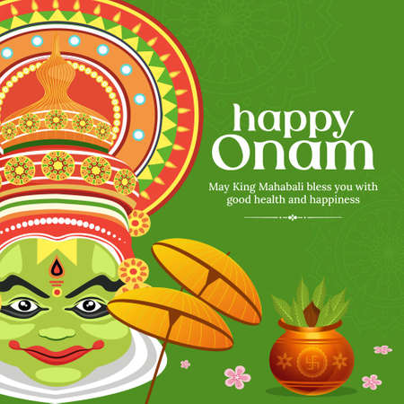Banner design of happy Onam cartoon style template.のイラスト素材