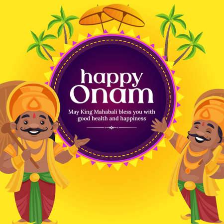 Banner design of happy Onam cartoon style template.のイラスト素材