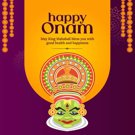 Banner design of happy Onam cartoon style template.のイラスト素材