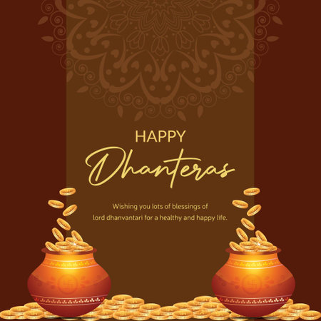 Flat banner design of Indian festival happy Dhanteras.のイラスト素材