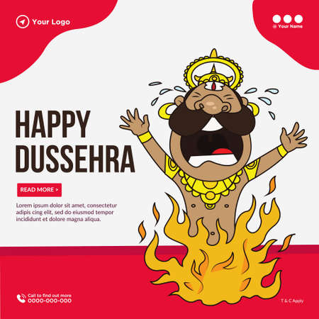 Banner design of Indian festival happy Dussehra cartoon style template.のイラスト素材