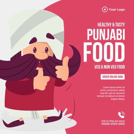 Healthy and tasty Punjabi food cartoon style banner design template.のイラスト素材