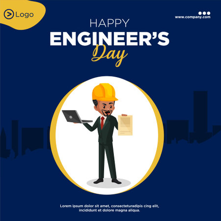 Banner design of happy engineer's day cartoon style template.のイラスト素材