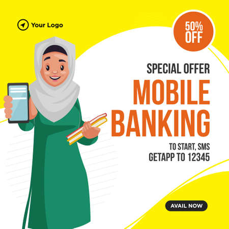 Banner design of special offer on mobile banking. Vector graphic illustration.のイラスト素材