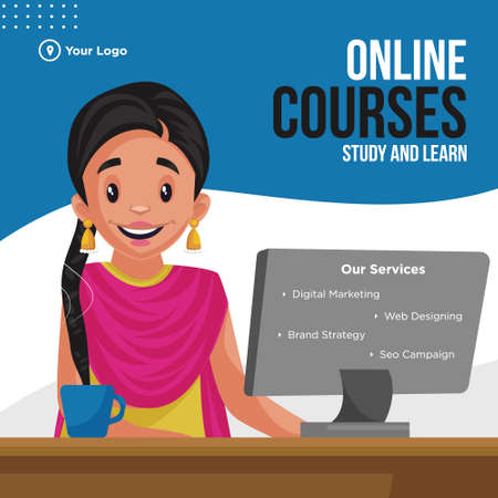 Banner design of online courses study and learn template. Vector graphic illustration.のイラスト素材