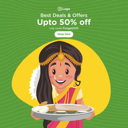 Banner design of pongal festival best deals and offers template. Vector graphic illustration.のイラスト素材