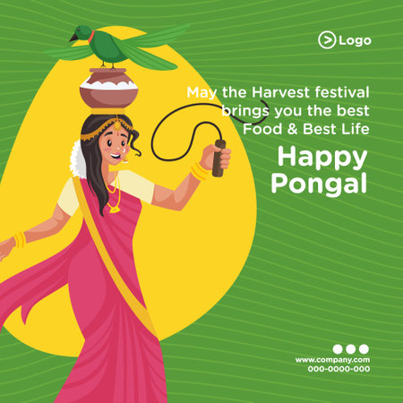 Banner design of happy pongal festival template. Vector graphic illustration.のイラスト素材