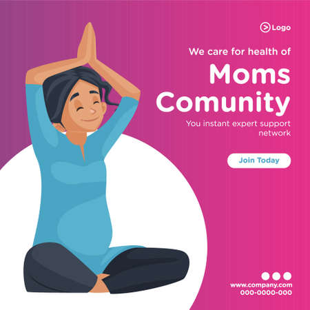 Banner design of we care for the health of moms community. Vector graphic illustration. Pregnant woman is doing exercise. Vector graphic illustration.のイラスト素材