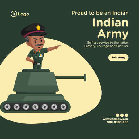 Banner design of proud to be an indian army cartoon style template. Vector graphic illustration.のイラスト素材