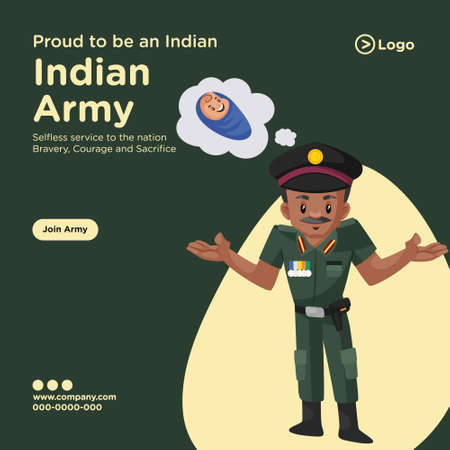 Banner design of proud to be an indian army cartoon style template. Vector graphic illustration.のイラスト素材