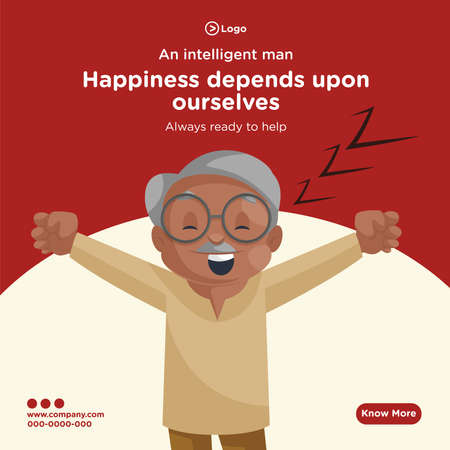 Banner design of an intelligent man always ready to help cartoon style template. Vector graphic illustration.のイラスト素材