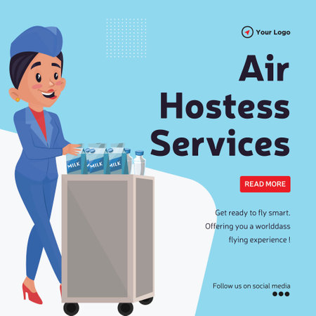 Banner design of air hostess services cartoon style template.のイラスト素材
