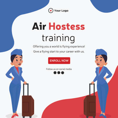 Banner design of air hostess training cartoon style template.のイラスト素材