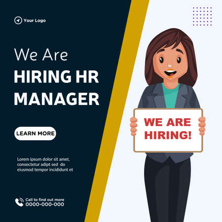 Banner design of we are hiring hr manager cartoon style illustration.のイラスト素材