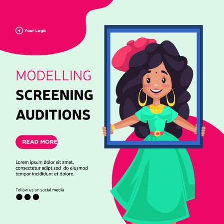 Banner design of modelling screening auditions cartoon style illustration.のイラスト素材