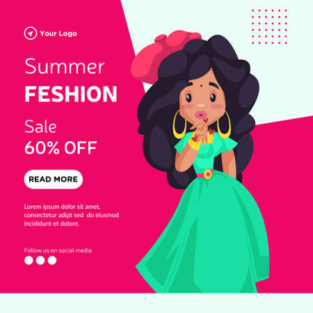 Banner design of summer fashion sale cartoon style illustration.のイラスト素材