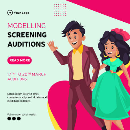 Banner design of modelling screening auditions cartoon style illustration.のイラスト素材