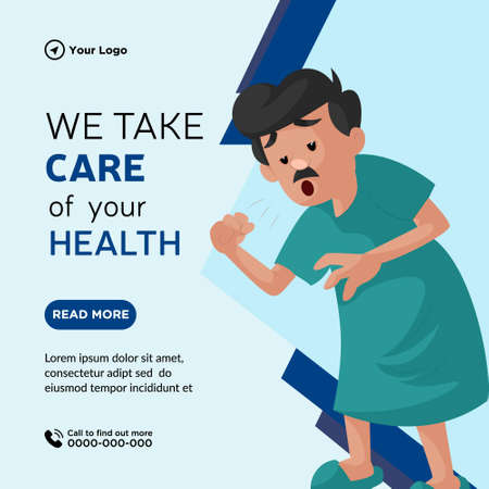 Banner design of we take care of your health cartoon style template.のイラスト素材