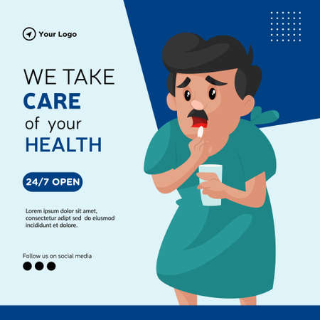 Banner design of we take care of your health cartoon style template.のイラスト素材