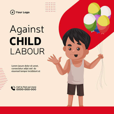 Banner design of against child labour cartoon style illustration.のイラスト素材
