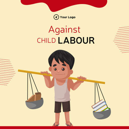 Banner design of against child labour cartoon style illustration.のイラスト素材