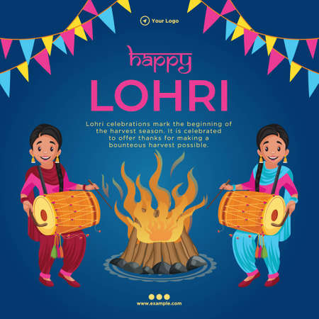 Banner design of happy lohri festival cartoon style template.のイラスト素材
