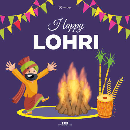 Banner design of happy lohri festival cartoon style template.のイラスト素材