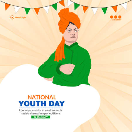 Banner design of national youth day cartoon style template.のイラスト素材