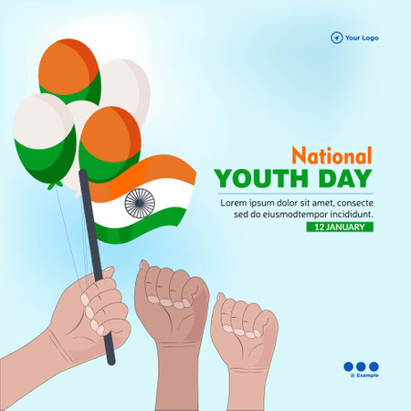 Banner design of national youth day cartoon style template.のイラスト素材