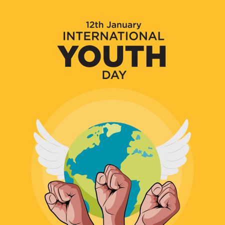 Banner design of international youth day cartoon style template.のイラスト素材