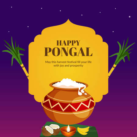 Happy pongal indian festival banner design template.のイラスト素材