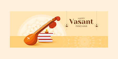 Happy Vasant Panchami Indian festival cover page design template.のイラスト素材