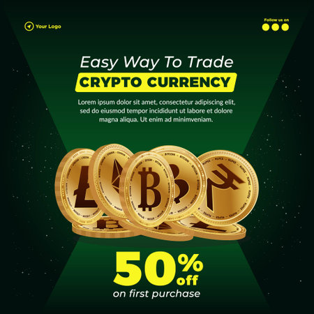 Easy way to trade crypto currency banner design template.のイラスト素材
