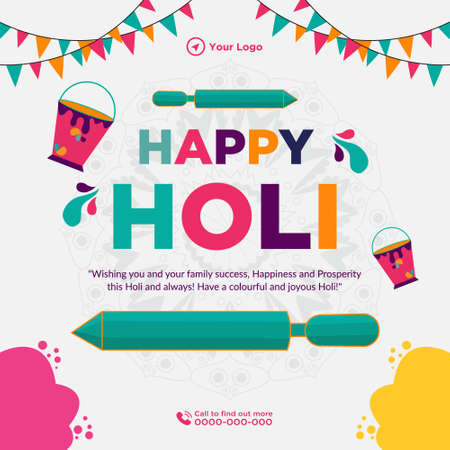 Happy Holi festival of colors banner design template.のイラスト素材