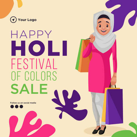 Beautiful happy holi festival banner design template.のイラスト素材