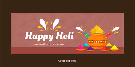 Realistic happy Holi festival of colors  cover page template.のイラスト素材