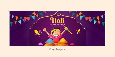 Cover page of Indian festival happy Holi festival of colors template.のイラスト素材
