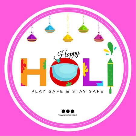 Banner design of happy Holi play safe and stay safe template.のイラスト素材