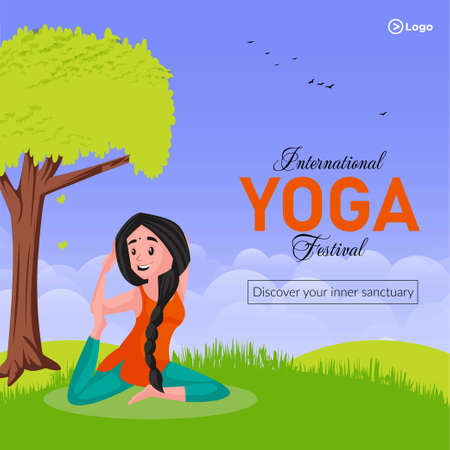 Banner design of international yoga day festival template.のイラスト素材