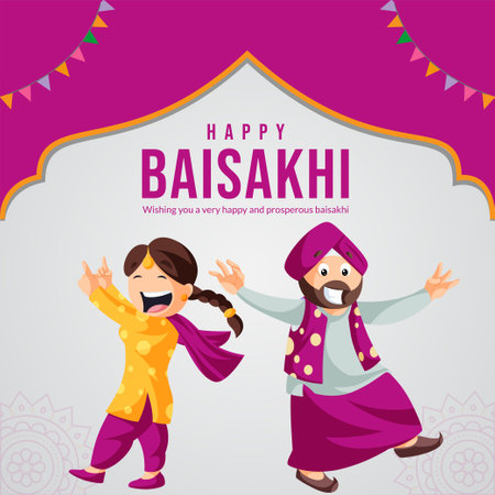 Indian festival of happy Baisakhi banner design template.のイラスト素材