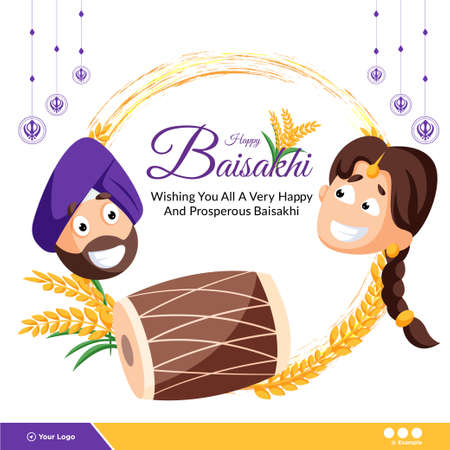 Banner design of happy Baisakhi Indian festival template.のイラスト素材