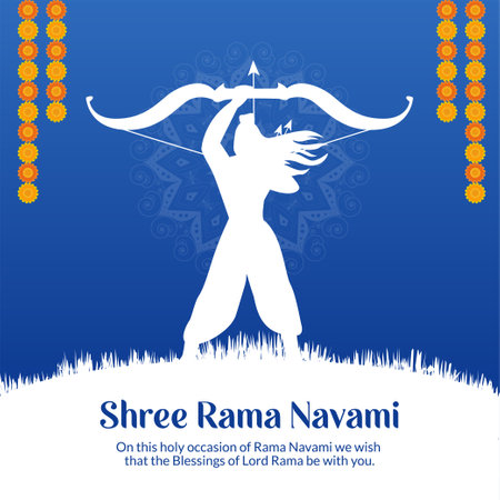 Flat Shree Ram Navami Indian festival banner design template.のイラスト素材