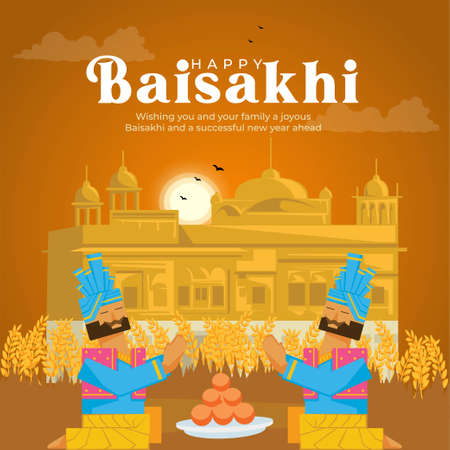 Banner design of happy Baisakhi festival cartoon style template.のイラスト素材