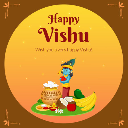 Traditional Indian Kerala Festival Happy Vishu banner design template.のイラスト素材