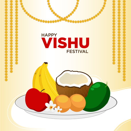 Traditional Indian Kerala Festival Happy Vishu banner design template.のイラスト素材