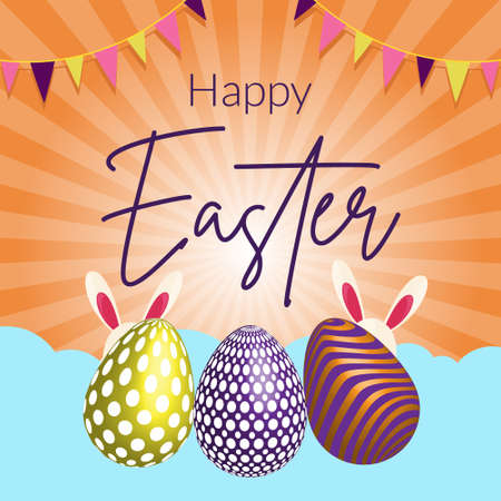 Happy Easter with cute bunny and Easter eggs banner design template.のイラスト素材