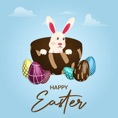 Happy Easter with cute bunny and Easter eggs banner design template.のイラスト素材
